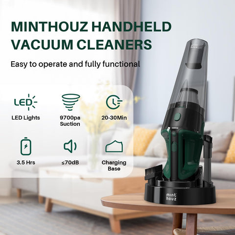 Minthouz handheld vacuum LED light reveals hidden dust in corners.
