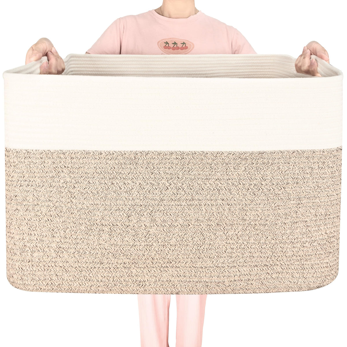 Mintwood Design 112L blanket basket front view showing large storage capacity.