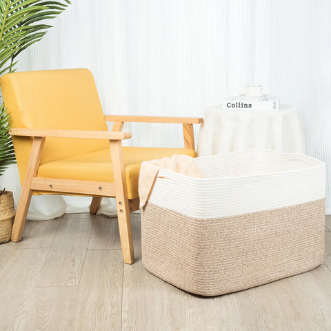 Mintwood Design blanket basket folded shape for compact storage.