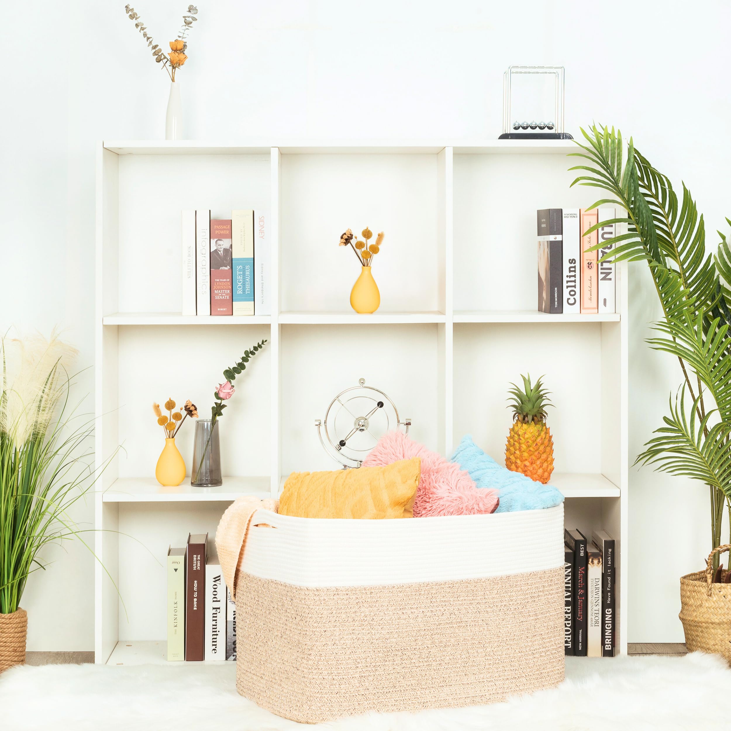 Mintwood Design living room setup with basket used for organization.