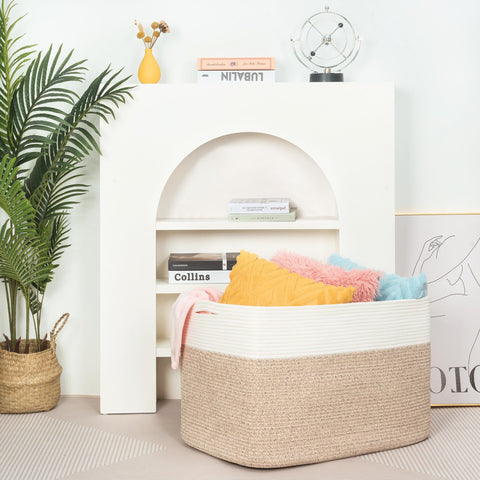 Mintwood Design towels and shoes stored neatly in a basket.