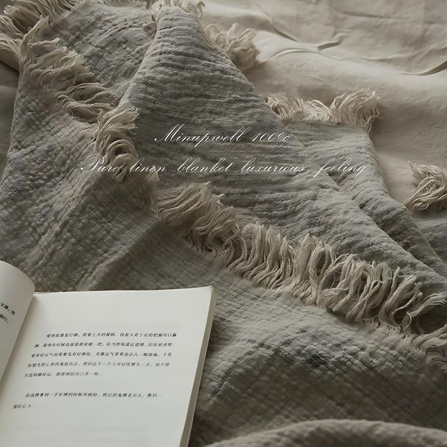 MINUPWELL linen blanket French flax fabric detail and quality
