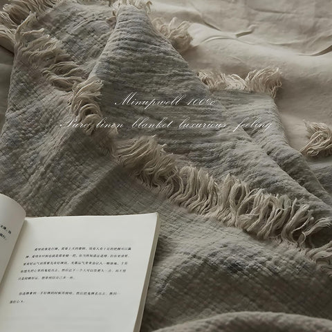 MINUPWELL linen blanket French flax fabric detail and quality