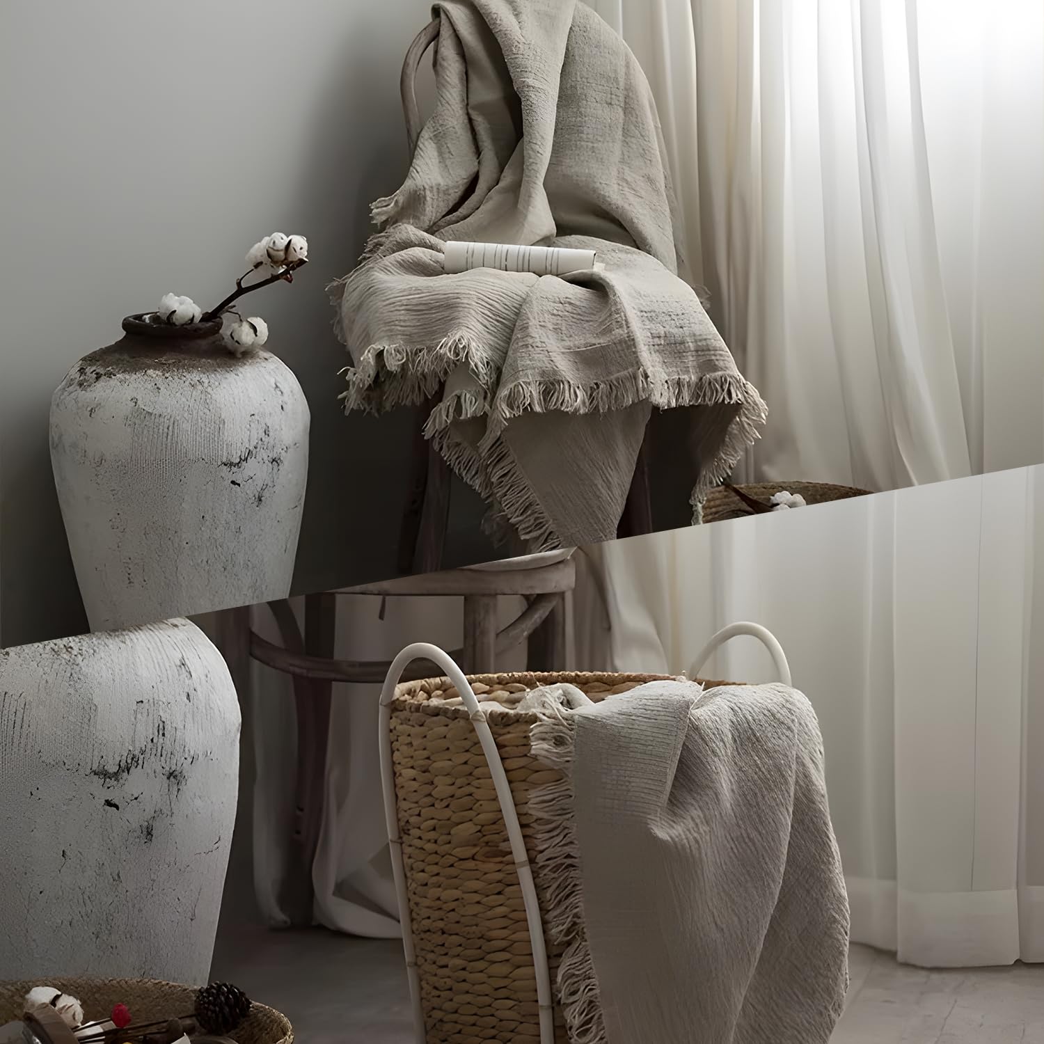MINUPWELL linen blanket elegant texture enhances room decor