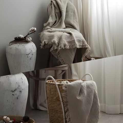 MINUPWELL linen blanket elegant texture enhances room decor