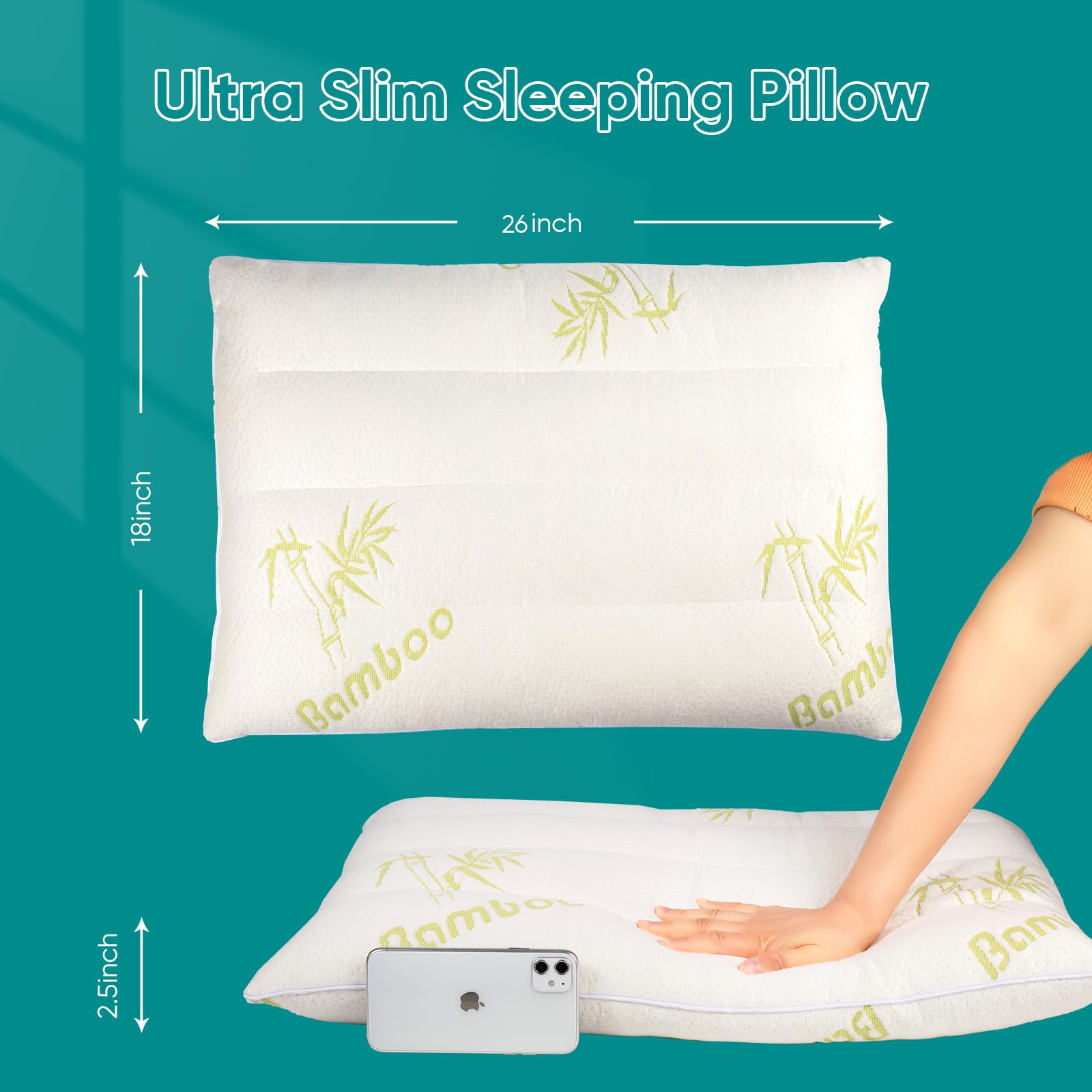 MINUPWELL Ultra Thin Pillow 750g 7D fiber fill for steady support