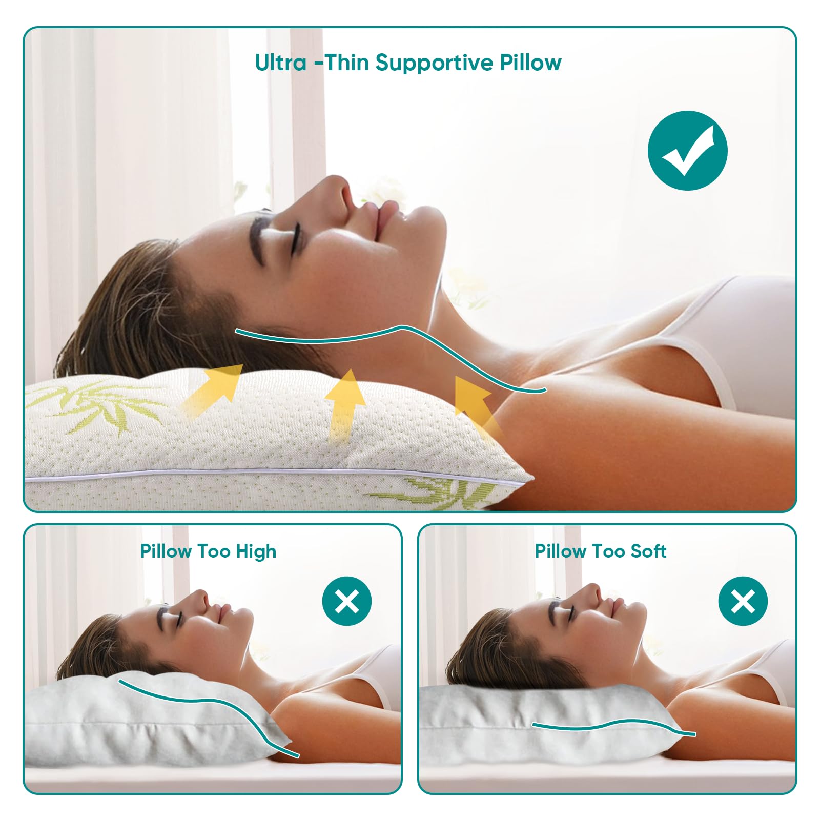 MINUPWELL Ultra Thin Pillow 18x26 inches size for standard beds