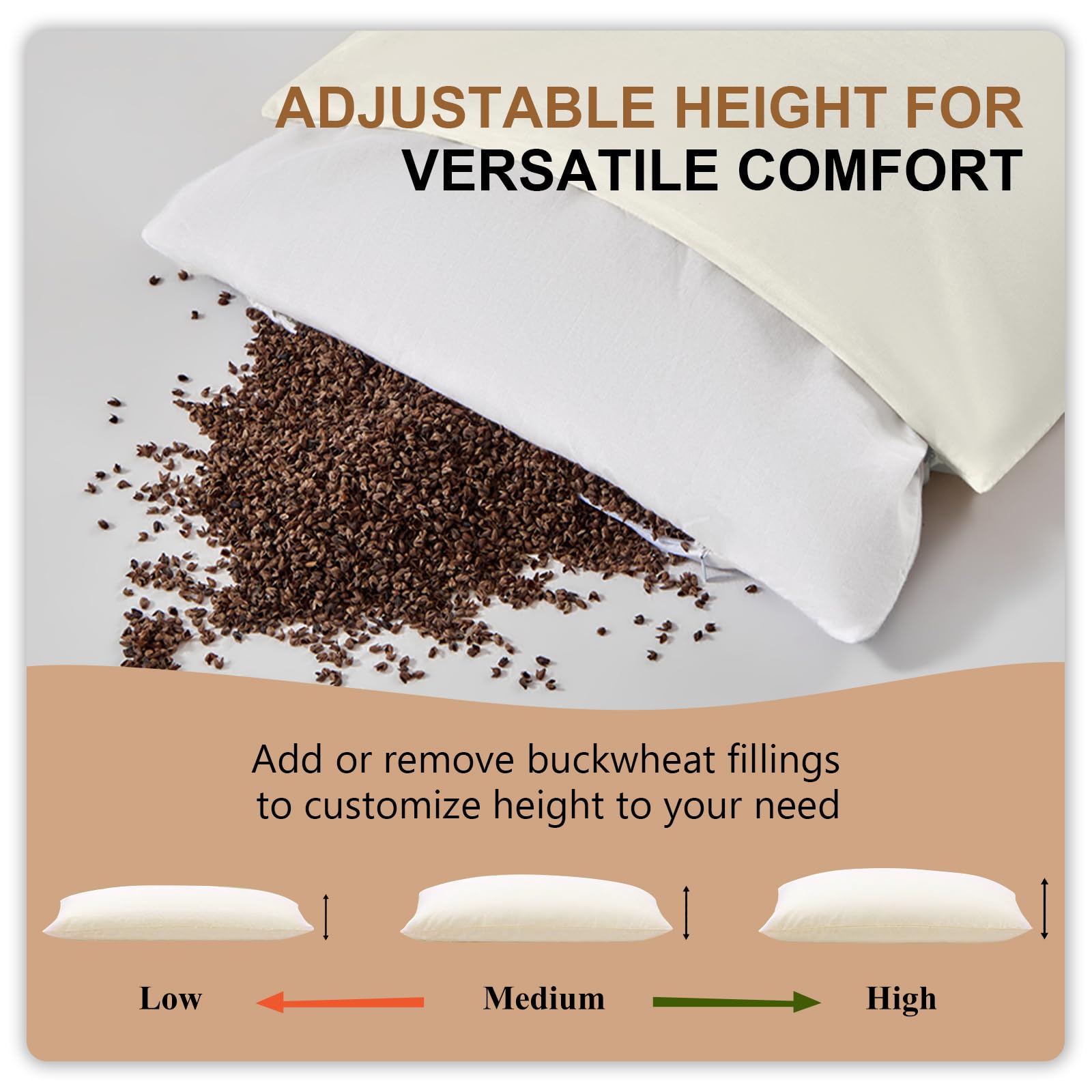 MIOTO inner sweat-proof cover protects hulls and extends pillow life.