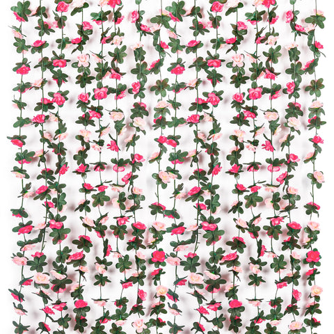 Miracliy rose garland 74ft deep pink pack close-up of silk roses for backdrop