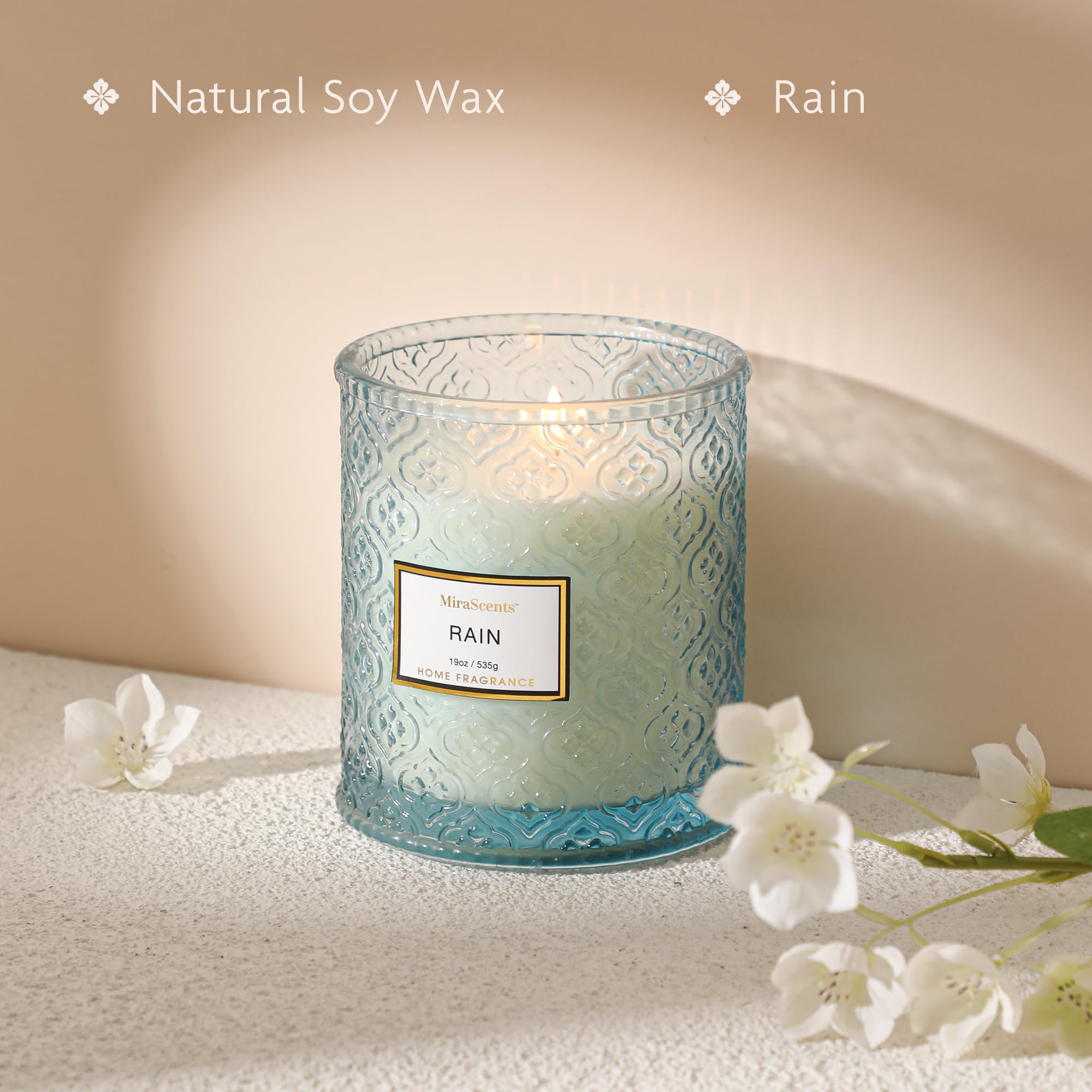 MIRASCENTS 19oz soy candle offers long burn time for extended use