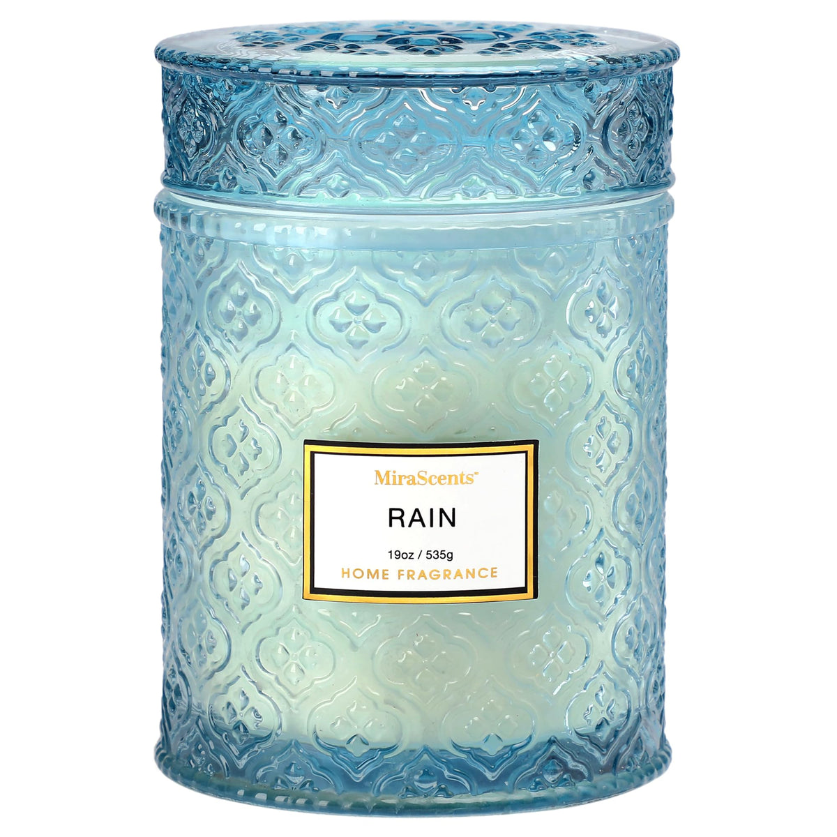 MIRASCENTS Rain Summer candle in blue jar creates calming ambiance