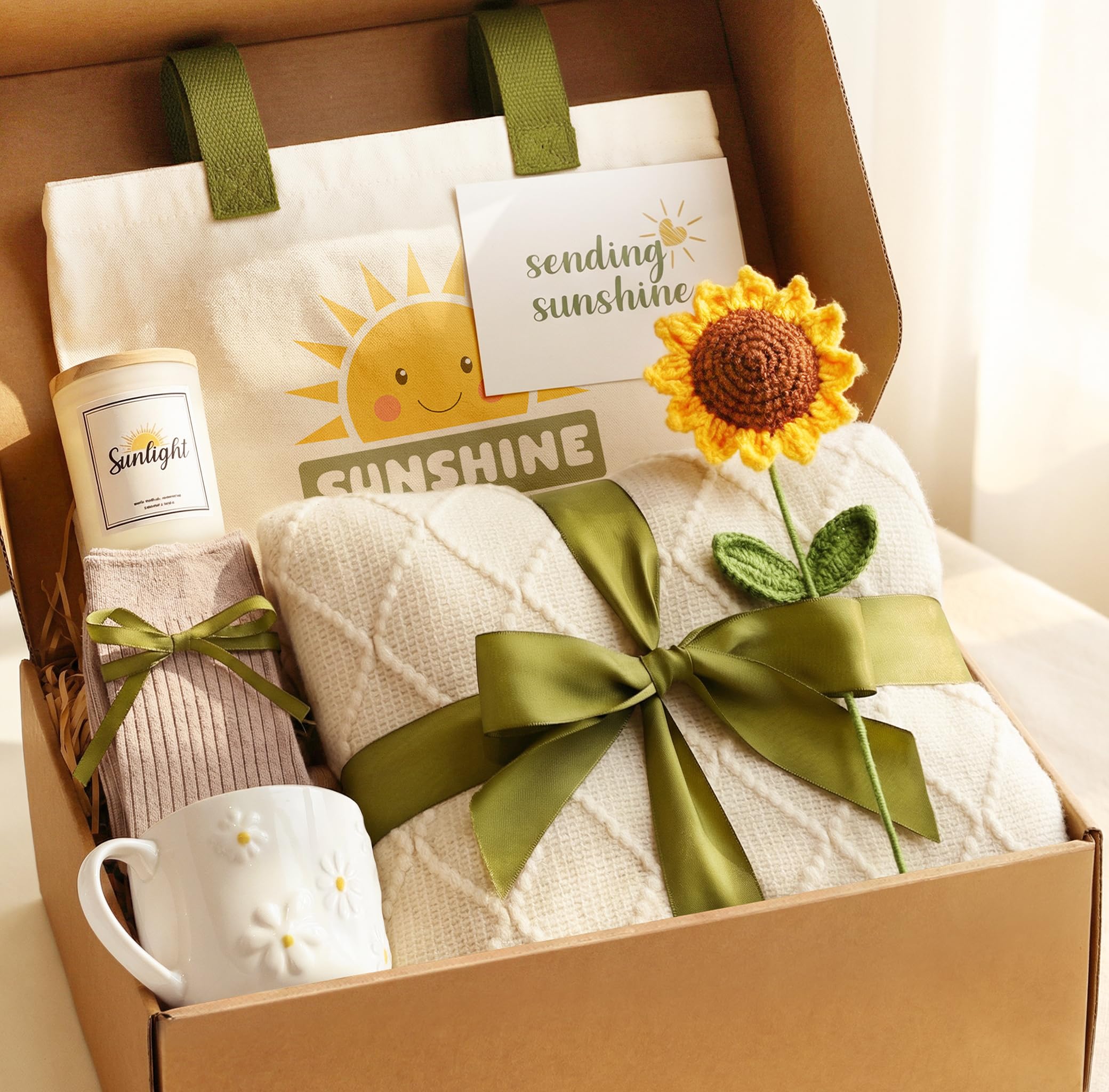 Mirasphere Sunshine Gift Box features knitted tassel blanket for cozy nights