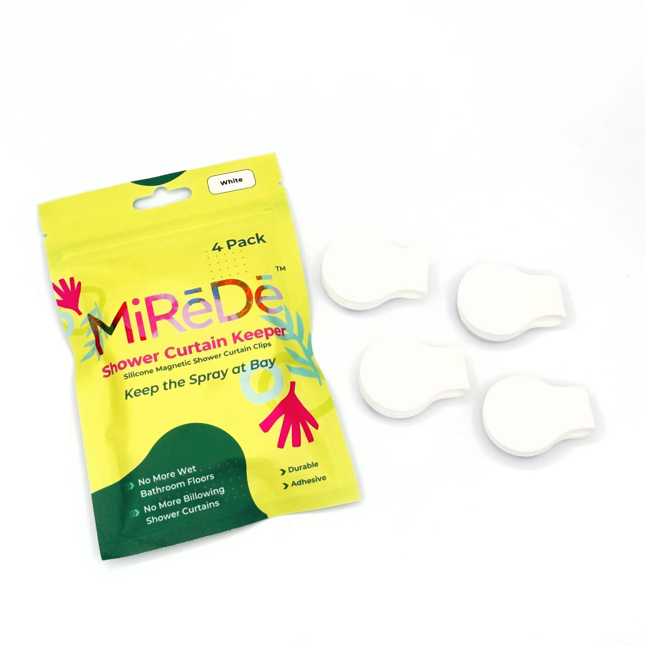 MiReDe bright white wall-mounted clips for neat inside-shower curtain alignment