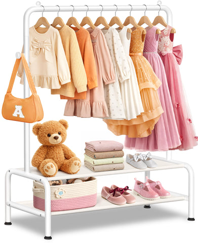 Mirolam kids clothing rack front view shows toddler-friendly accessibility and organized outfits.