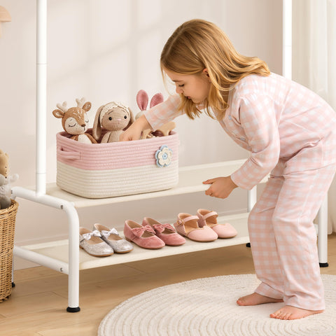 Mirolam kids clothing rack with hangers demonstrates practical organization at a glance.
