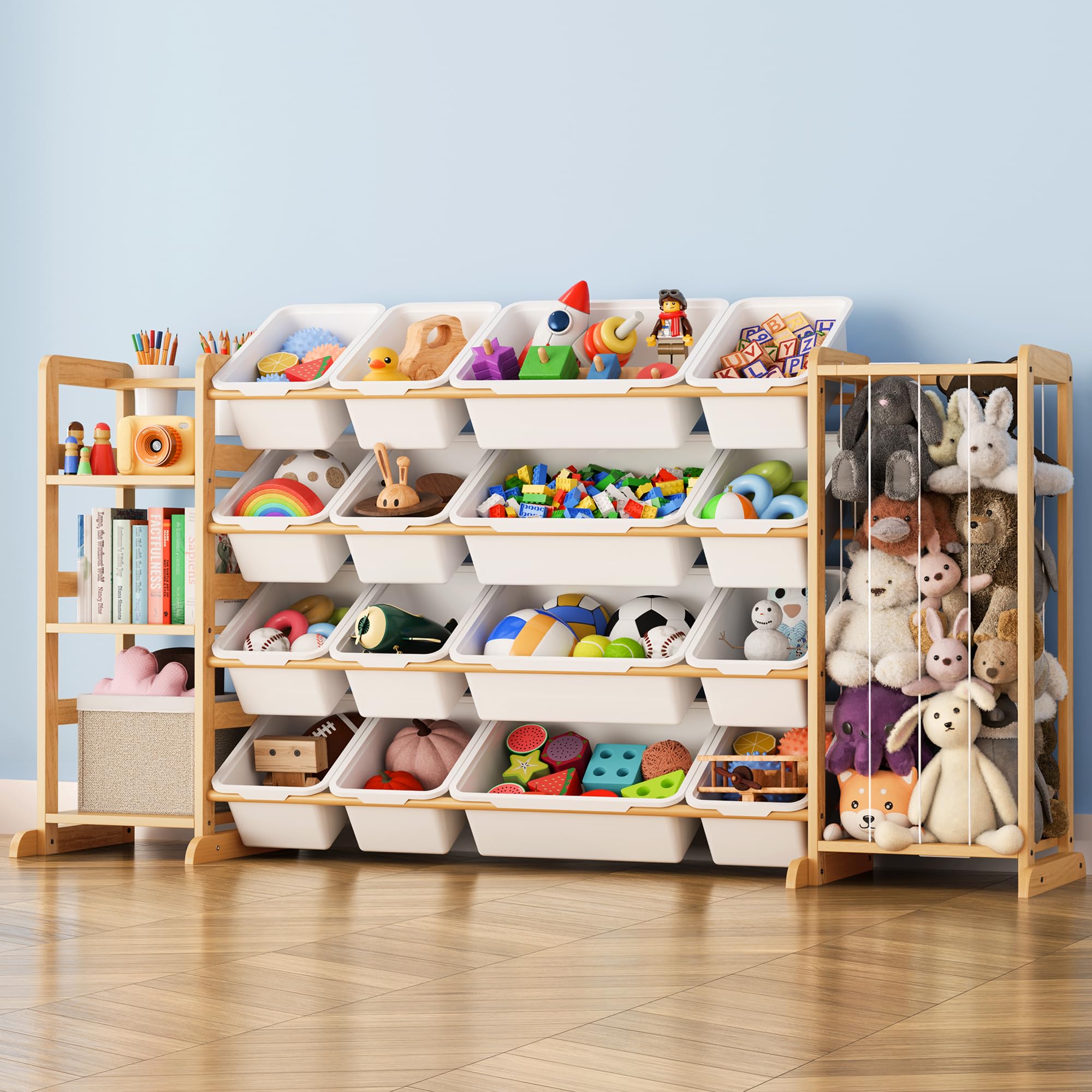 Mirolam Toy Storage Bookcase with 12 bins keeps small toys organized and accessible.