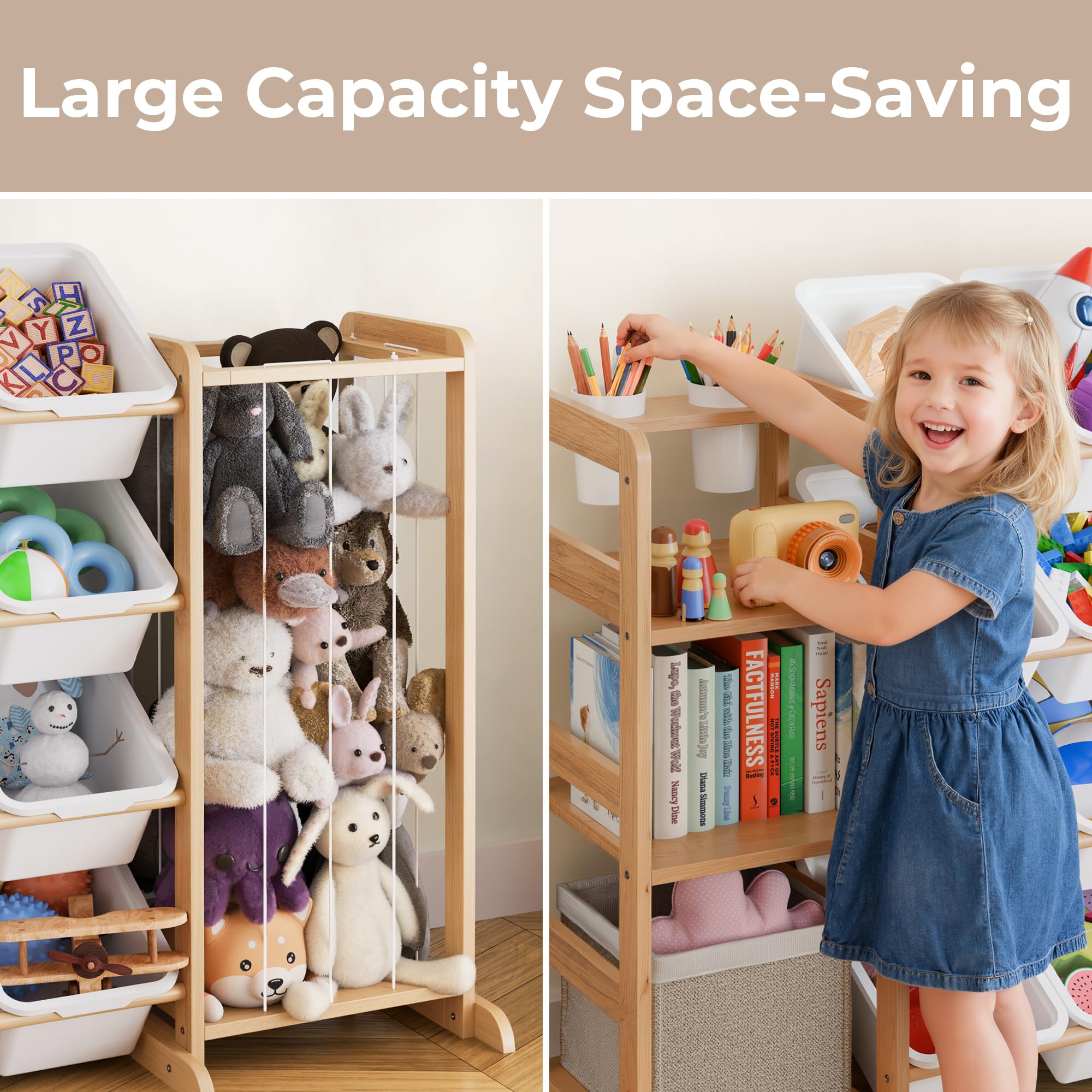 Cup holders on Mirolam organizer keep drinks or plush nearby.