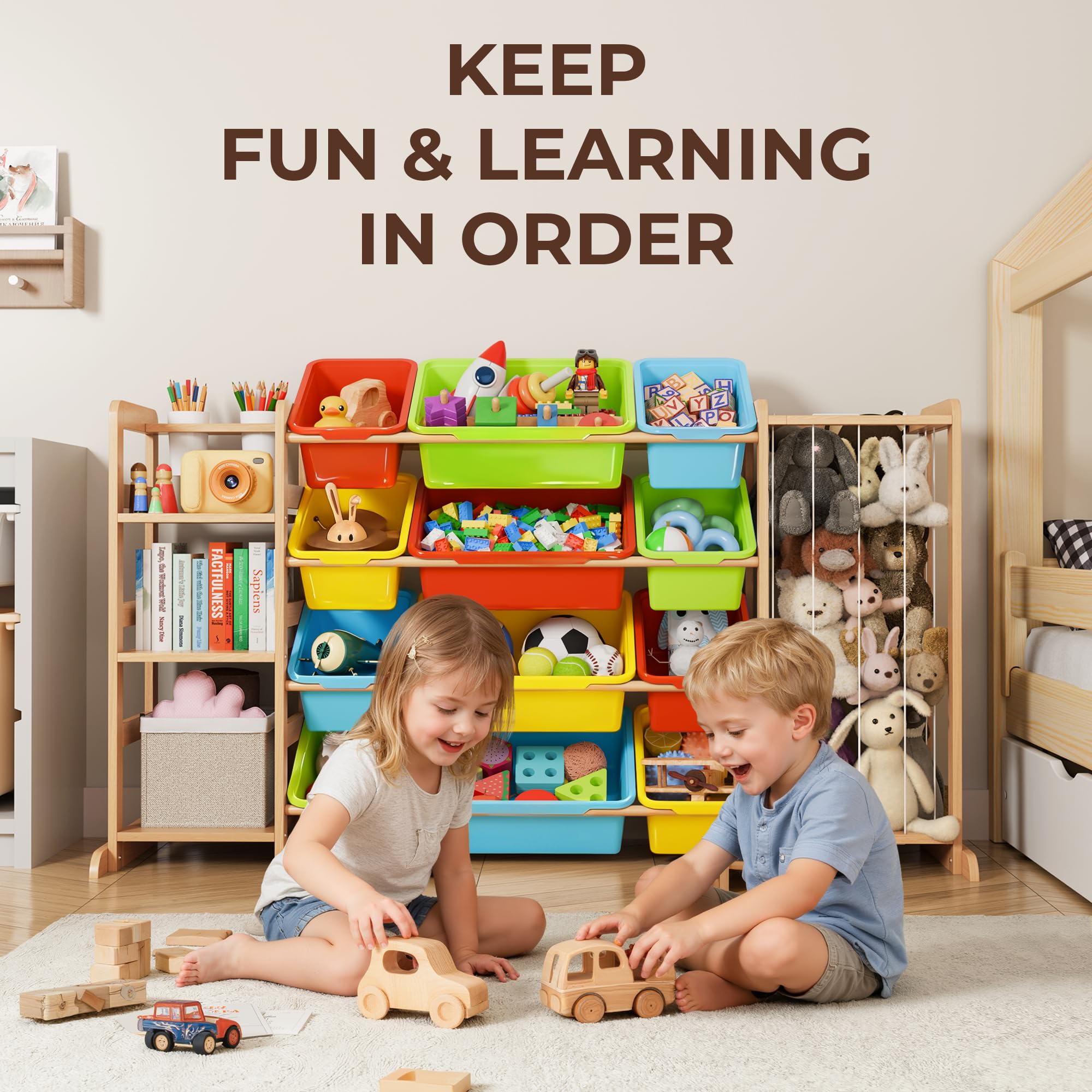 Mirolam toy storage organizer large shelves hold books and plush toys