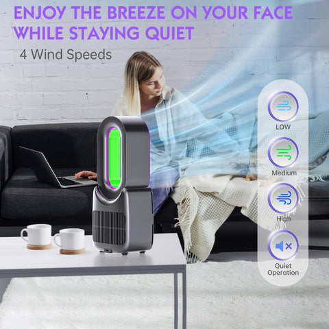 Misby bladeless table fan safety design close-up, ideal for households with kids and pets.