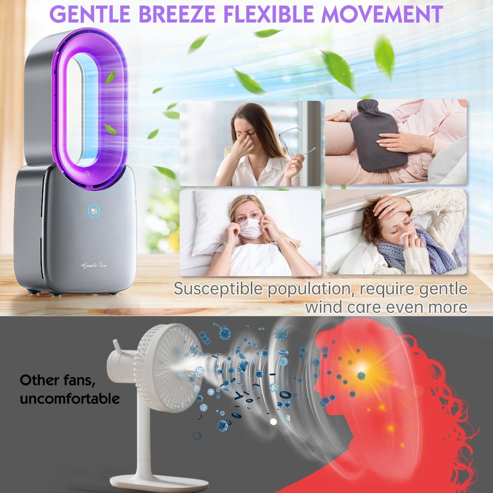 Misby quiet desk fan at low speed, suitable for office and study.