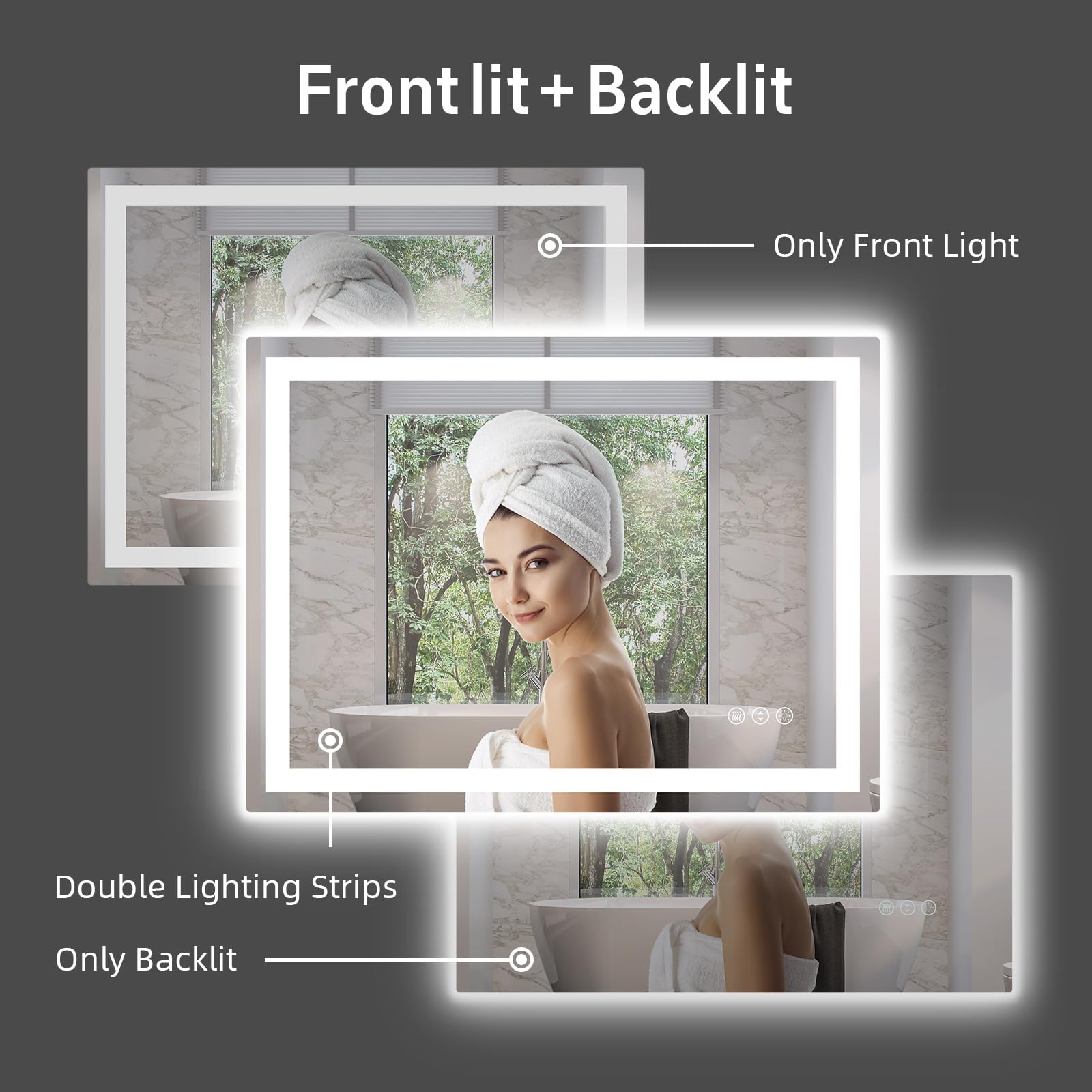Miskerm mirror with dimmable color temperature control for customizable ambiance