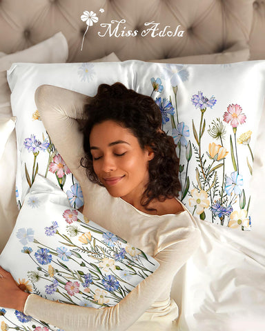 Miss Adola silk pillowcase demonstrates hair and skin benefits in soft lighting.
