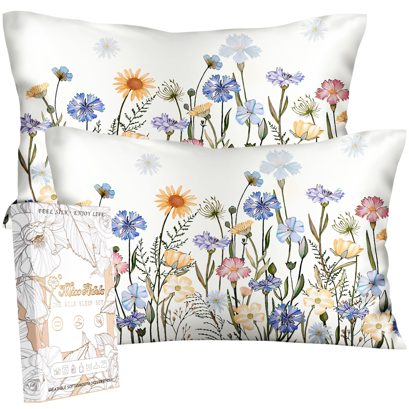 Miss Adola silk pillowcase king size with flower pattern for smooth hair and skin.