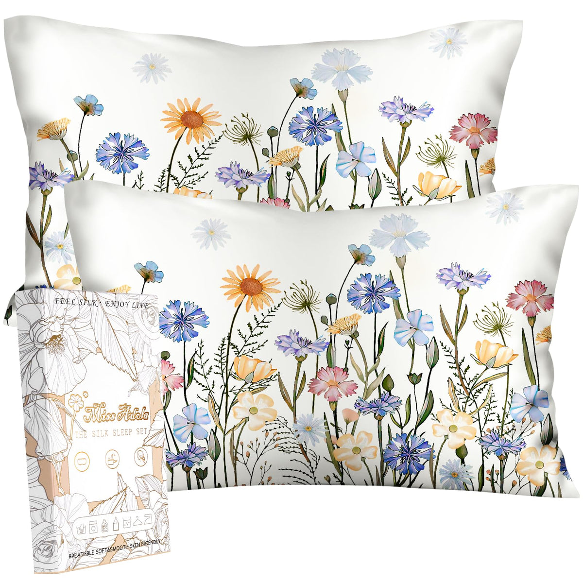 Miss Adola silk pillowcase king size with flower pattern for smooth hair and skin.