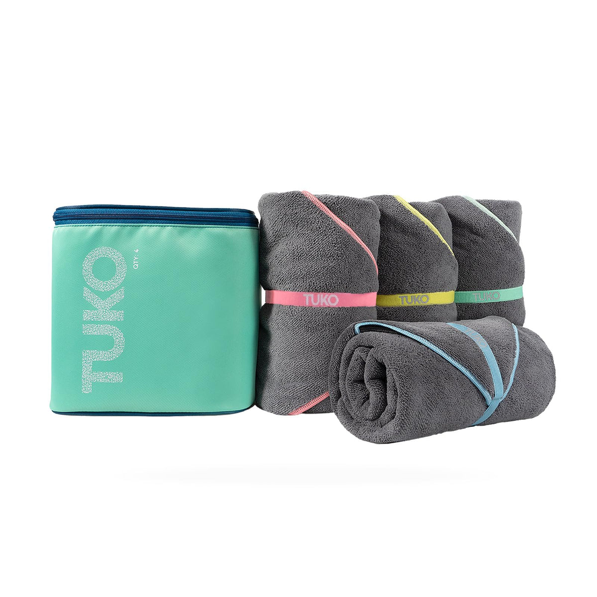 MISSION Tuko microfiber beach towel demonstrating quick-dry performance after swimming