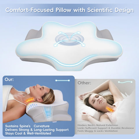 Missleep cervical neck pillow demonstrates two heights for customizable sleep positions