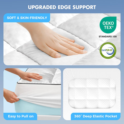 Missleep Queen topper on bed illustrates easy setup and instant comfort.
