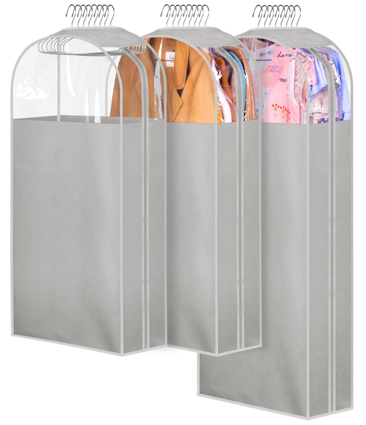 MISSLO 10-inch gusseted garment bag in grey with clear view for quick outfit spotting.