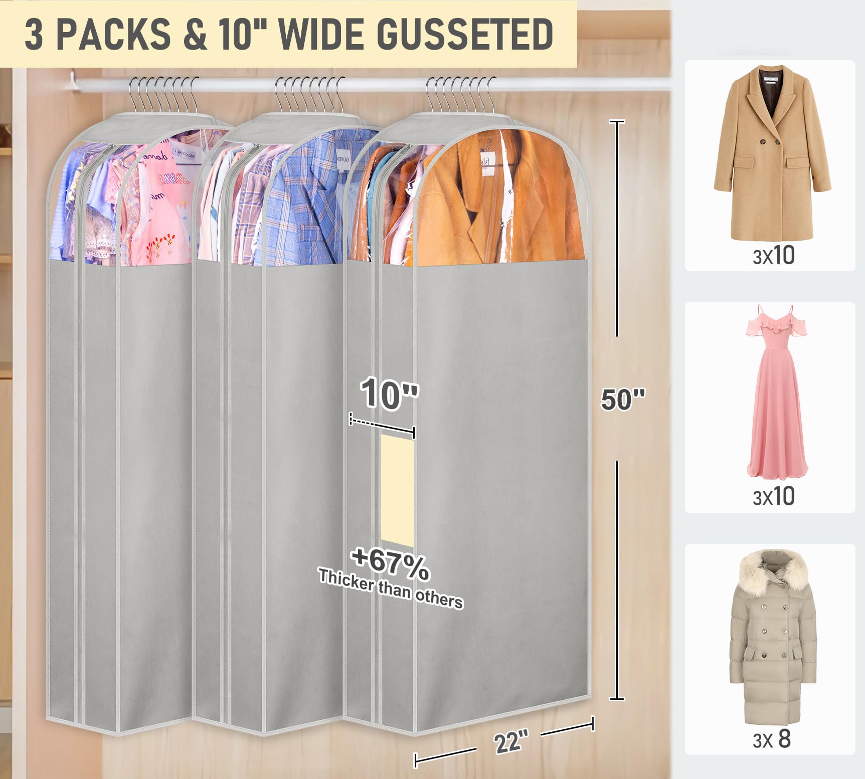 MISSLO 50-inch garment bag with side zipper for quick outfit retrieval.