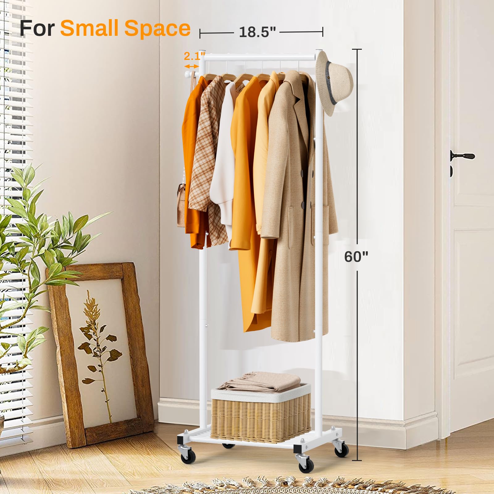 MISSLO 60-inch garment rack with shelves for compact apartment storage.