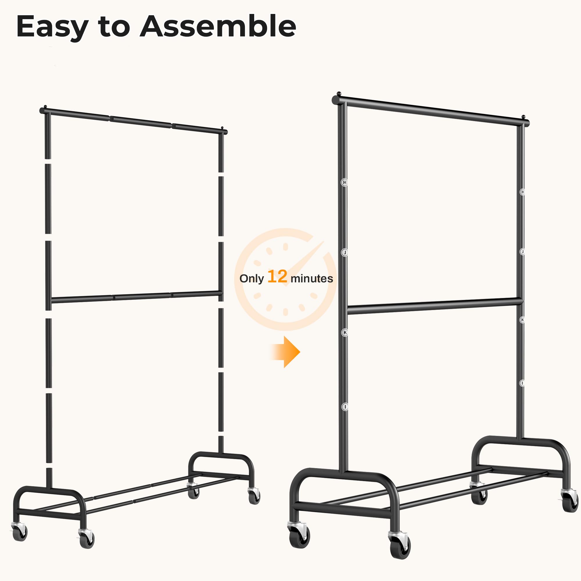 MISSLO adjustable middle rod adapts to different clothing lengths and sizes.