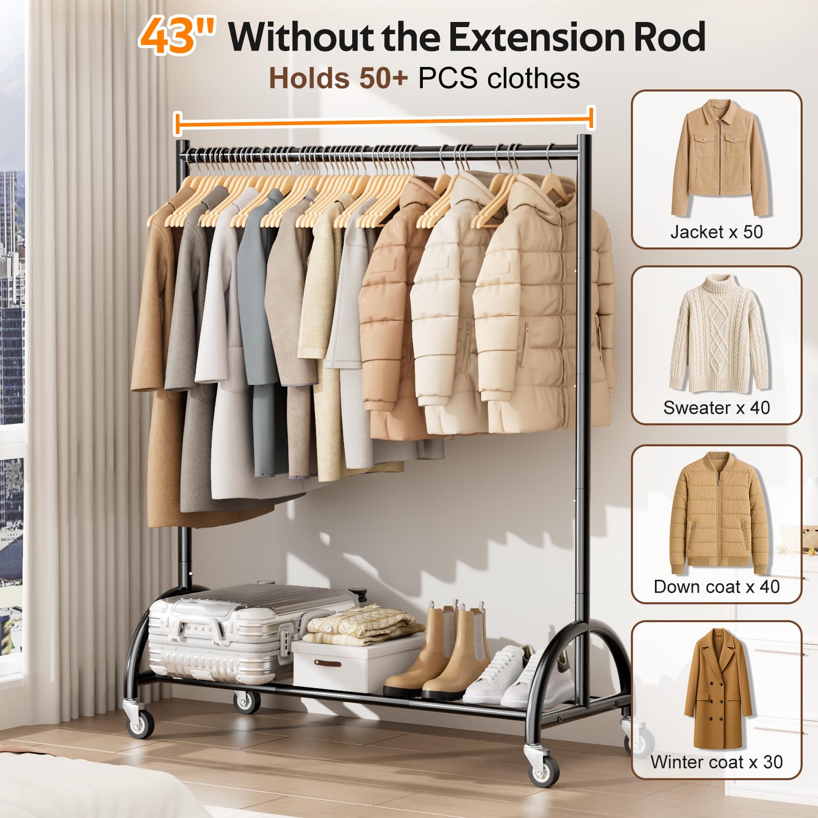 MISSLO black sleek design blends with decor while keeping clothes organized