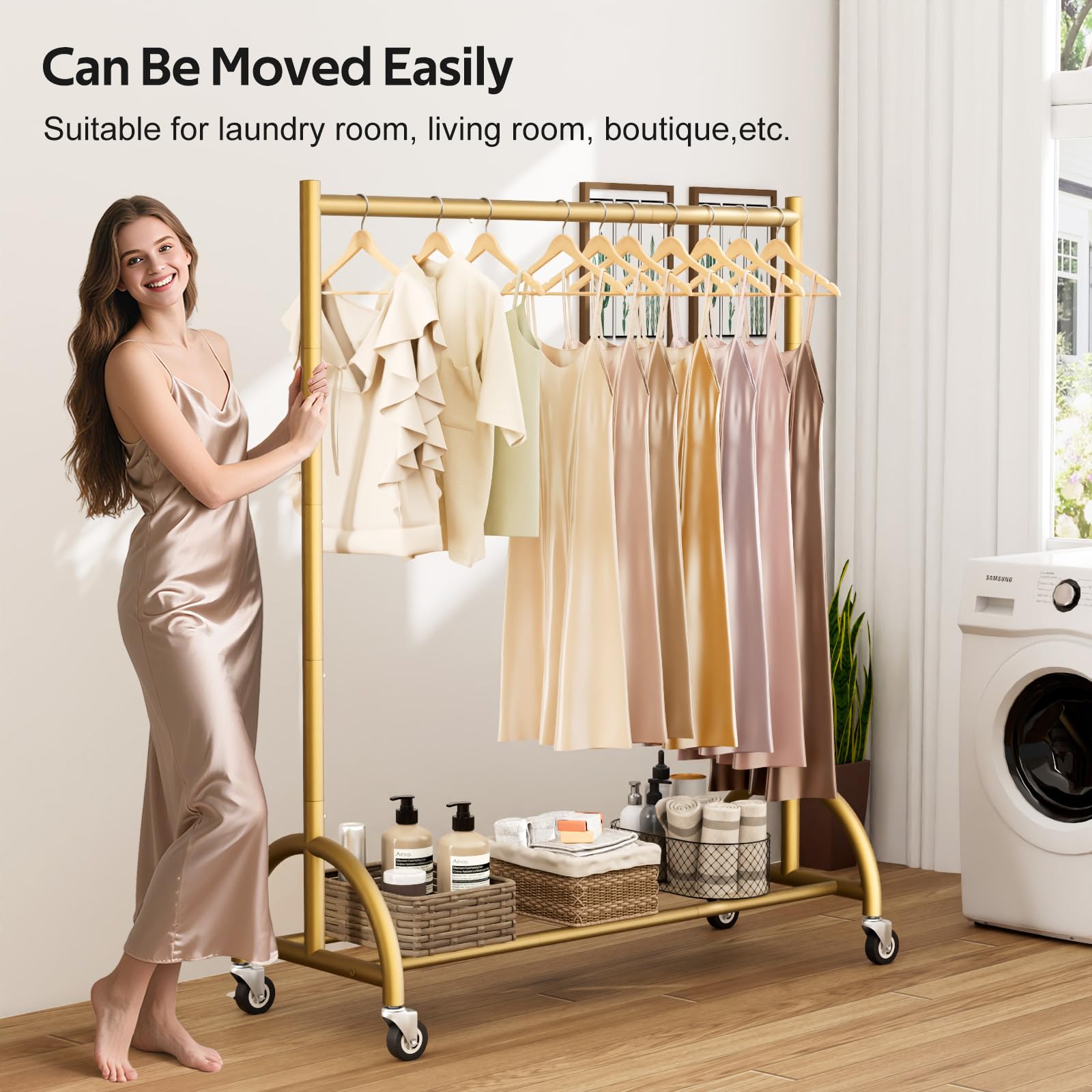 MISSLO bottom shelf for boxes or shoes, adding extra storage.