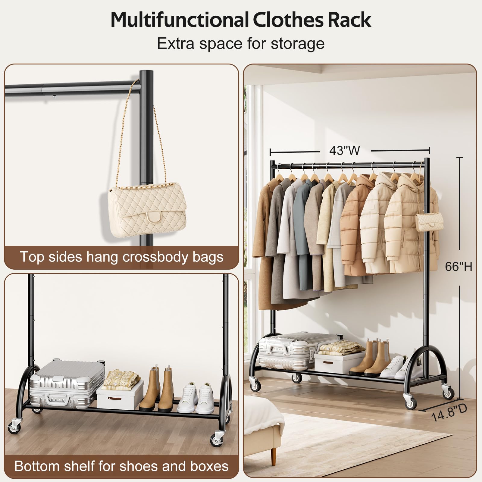 MISSLO bottom shelf stores boxes or shoes neatly and accessibly