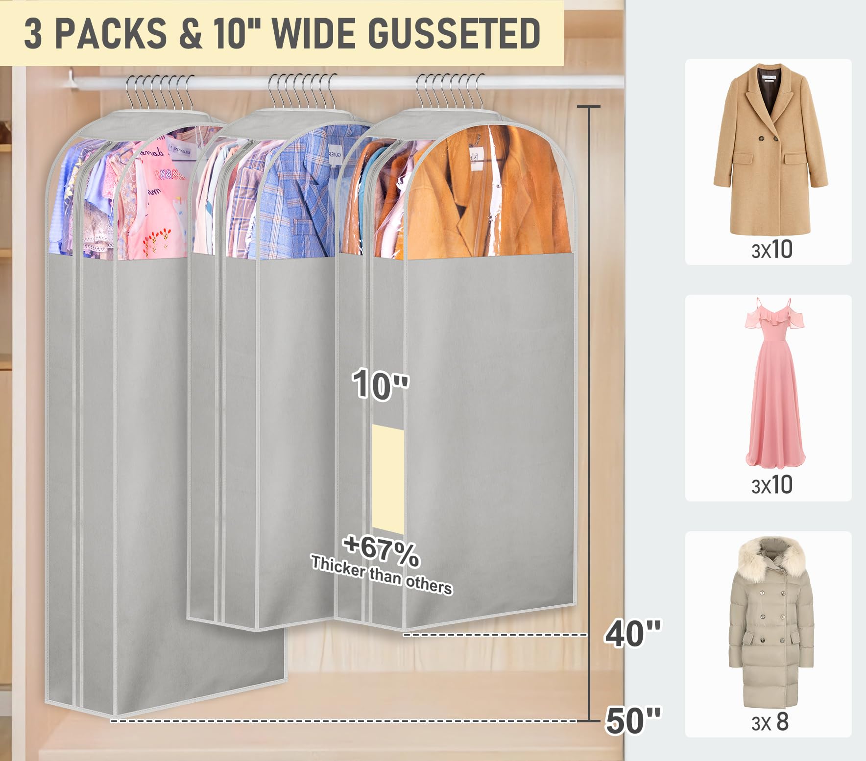 MISSLO clear PEVA garment bag highlights contents for easy selection.