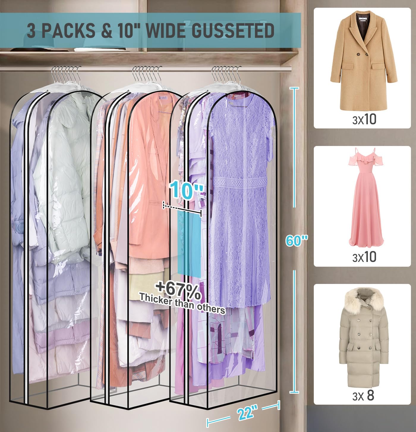 MISSLO clear PEVA material lets you see clothes at a glance.