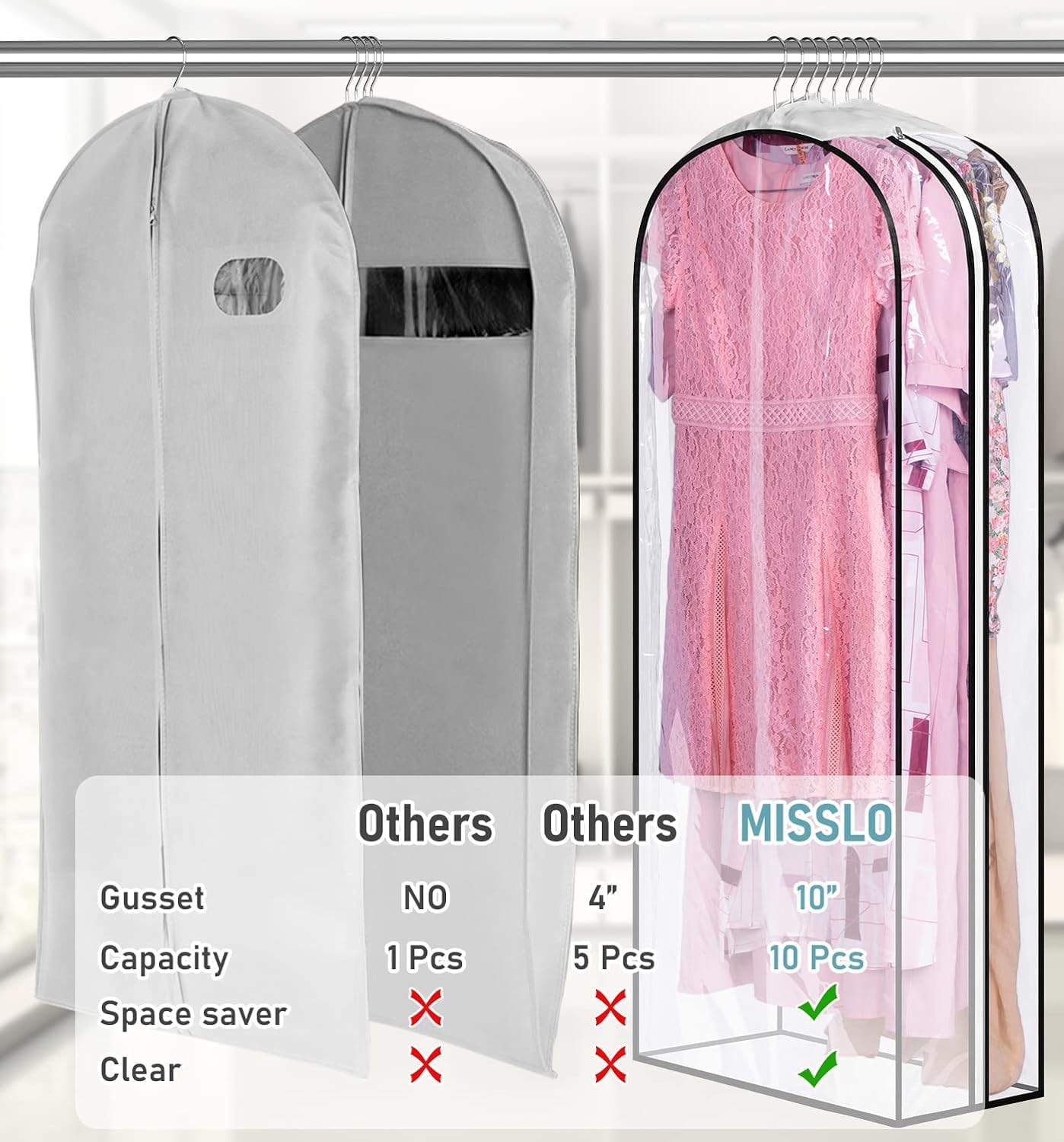 MISSLO clear PEVA garment bag offers visibility for long garments