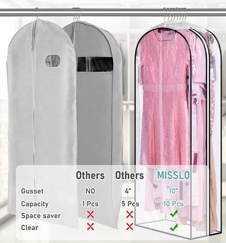MISSLO clear PEVA garment bag offers visibility for long garments