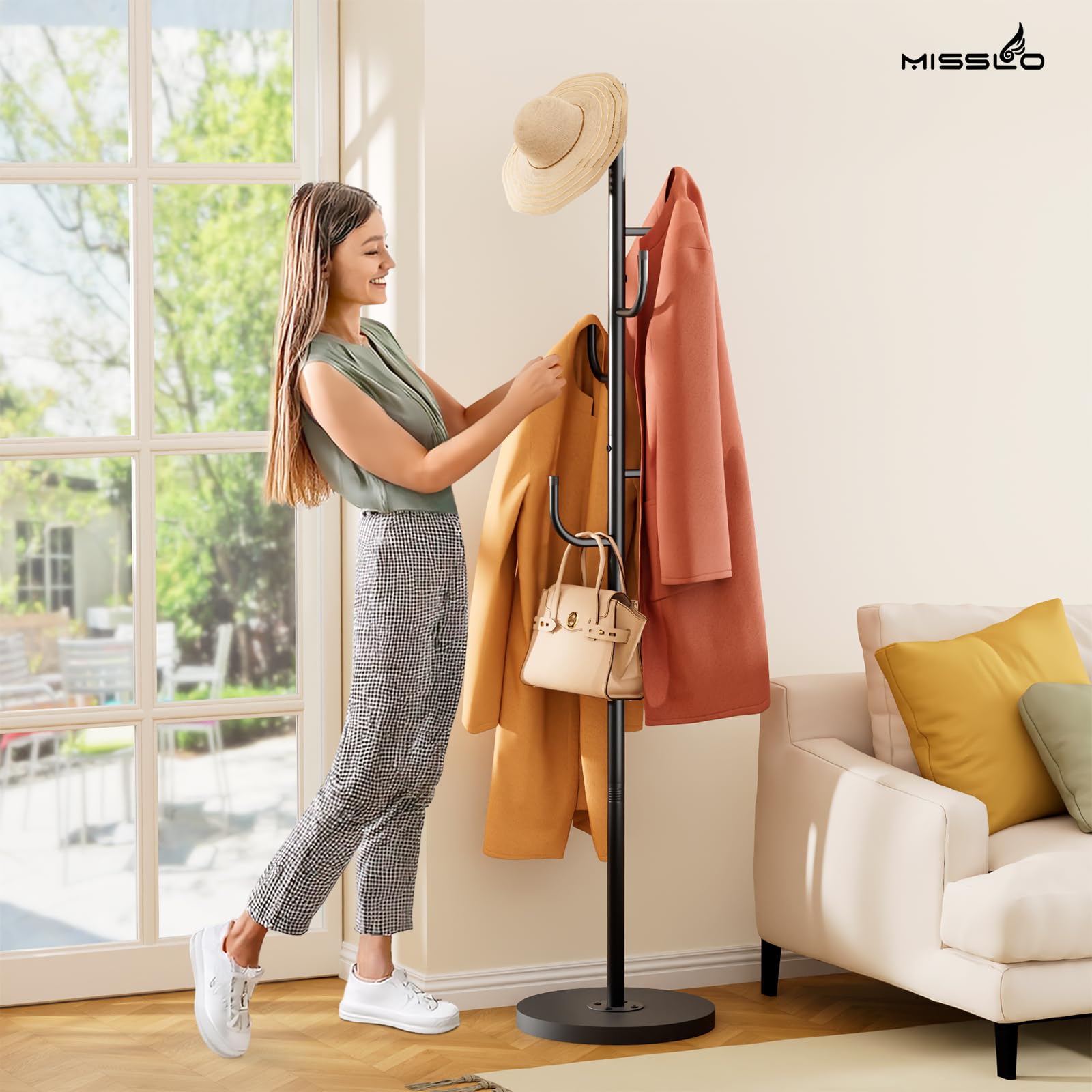 MISSLO coat rack assembly process shown with clear instructions for quick setup.