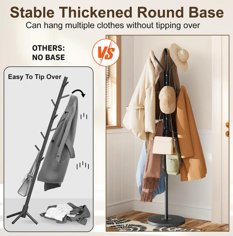 MISSLO coat tree with 12 hooks offers abundant storage for coats and accessories.