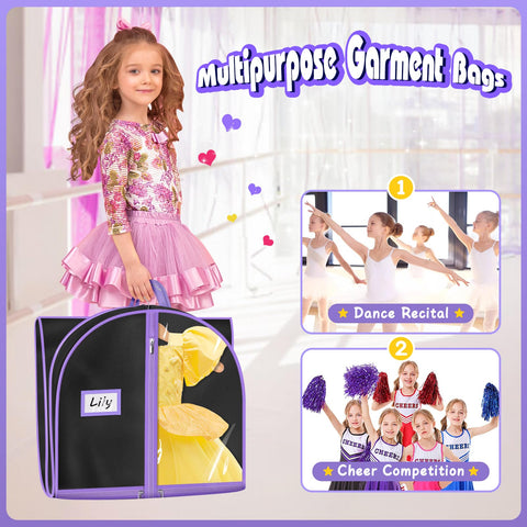 MISSLO hanging dance garment bag for easy transport backstage.
