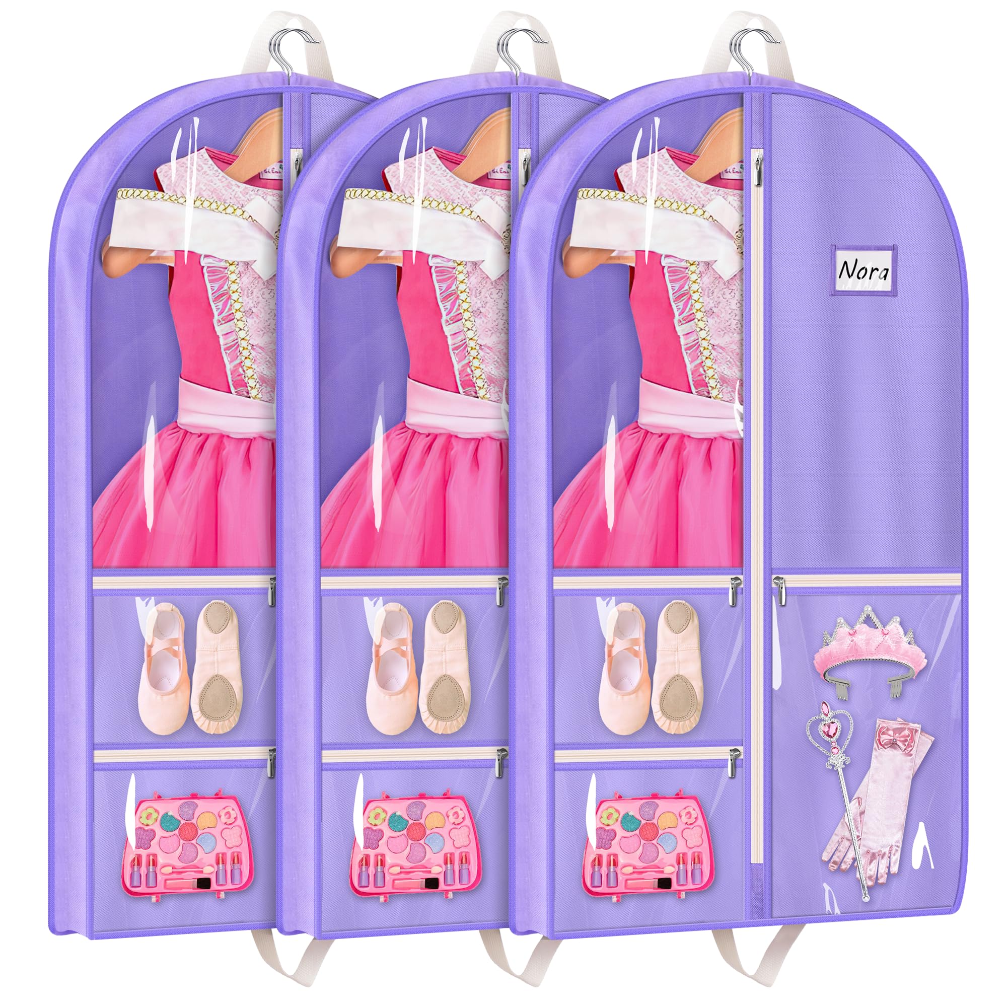 MISSLO dance garment bag with three pockets for organized accessories.