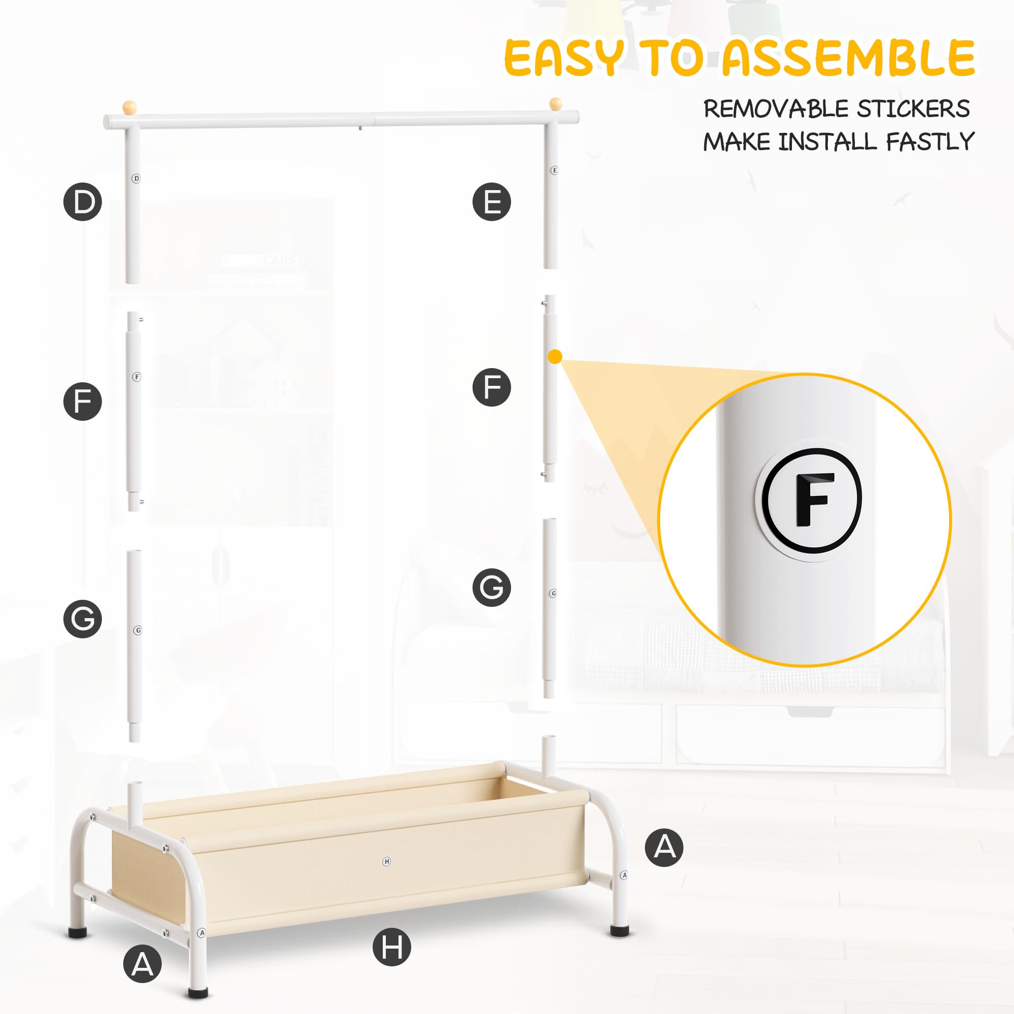 MISSLO kid-friendly closet rack fits playrooms and nurseries with decorative charm.