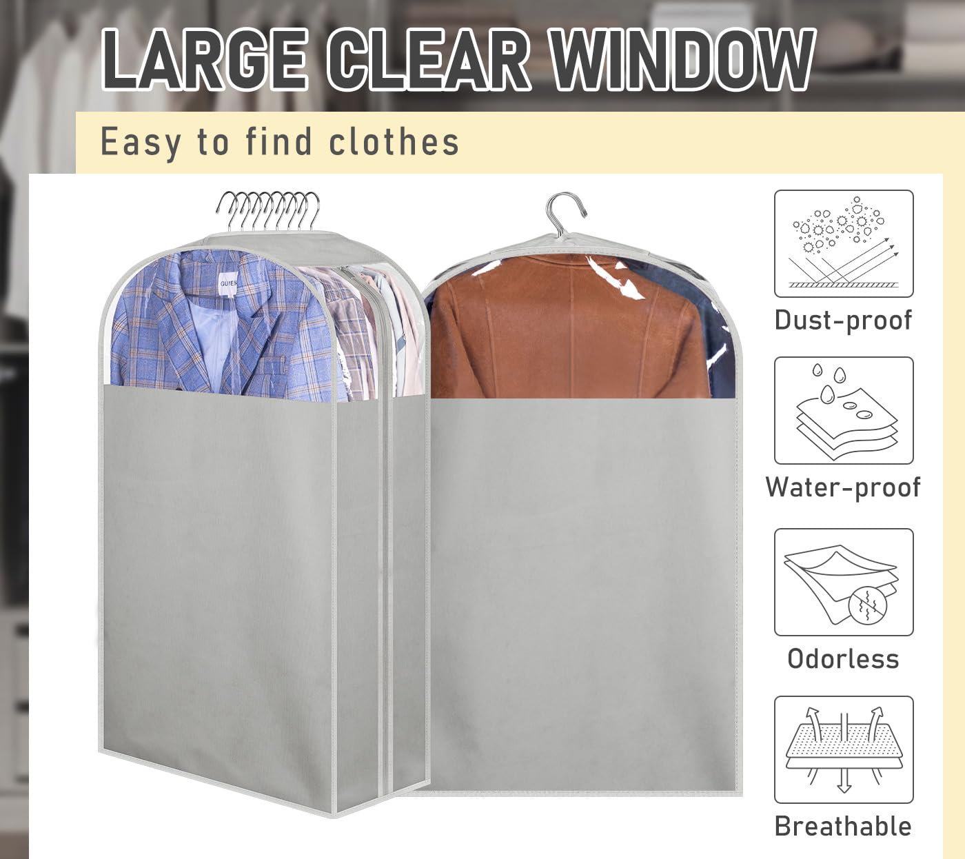 MISSLO dust-protection design with hanger access keeps garments clean.