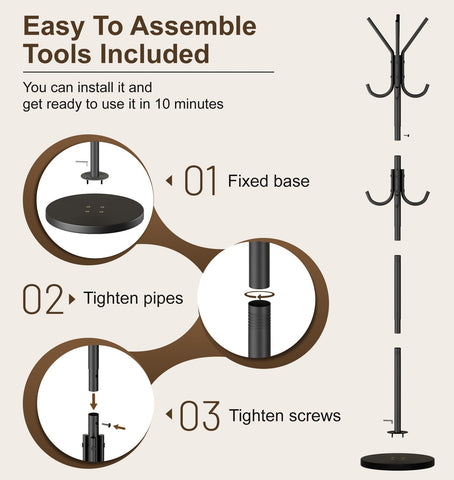 MISSLO quick-assembly coat tree in about 10 minutes for instant organization.