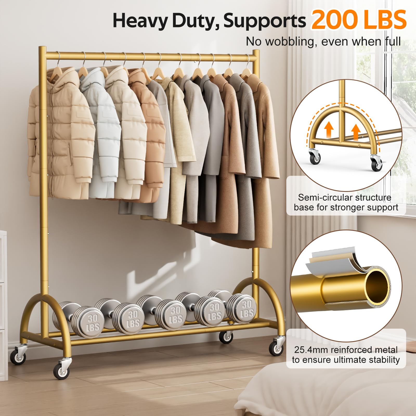 MISSLO full rack displaying capacity to hang 50+ coats in a compact space.